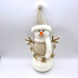Snowman Peace Holiday Christmas Decor Neutral-Toned Fabric Felt Carrot Nose 14"